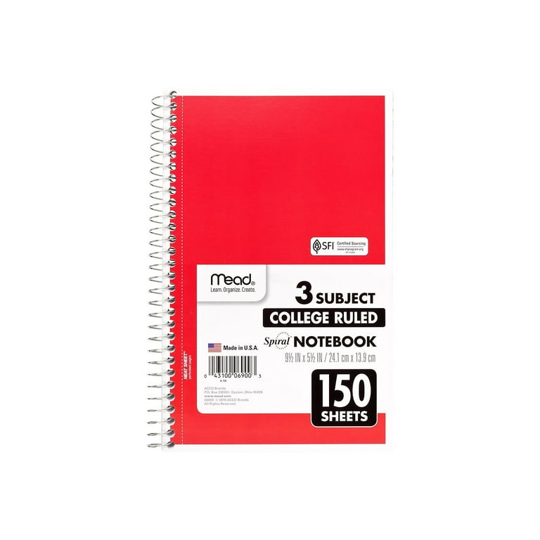 Mead Spiral 3-Subject Notebook 6 x 9.5 06900CT