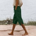 thumbnail image 2 of JJHGVB Cotton Linen Capris for Women Baggy Shorts Women Beach Boho Pants Cotton Linen Pants Womens Linen Shorts Beach Resort Pants High Waisted Pleated Wide Leg Capri Dress Shorts for Women Green 3XL, 2 of 7