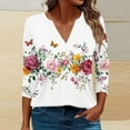 thumbnail image 2 of 3/4 Sleeve Tops for Women Dressy Spring Tops for Women Women's Fashion Boho Shirts Floral Printed T-Shirt 3/4 Sleeves Blouse V-Neck Casual Tops White XXXL, 2 of 5