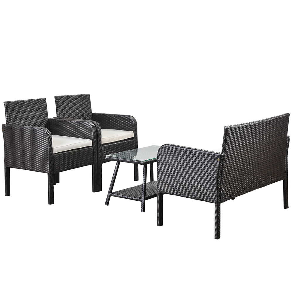 Kepooman 4 Piece Patio Ratten Dining Set, Outdoor Conversation Sofa Seating Set with Cushions - Beige Kepooman 4 Piece Patio Ratten Dining Set, Outdoor Conversation Sofa Seating Set with Cushions - Beige