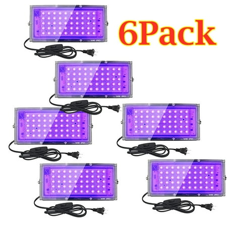 

50W 395nm ultraviolet projection lamp black lights for bright parties black flood lights with plugs and switches for bright parties Halloween fluorescent posters body paint 6PACK