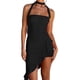 thumbnail image 1 of Lucakuins Vestido ajustado para mujer, sin mangas, cuello halter, sin espalda, con cordones irregulares, vestido midi con volantes Lucakuins  moda, 1 of 9