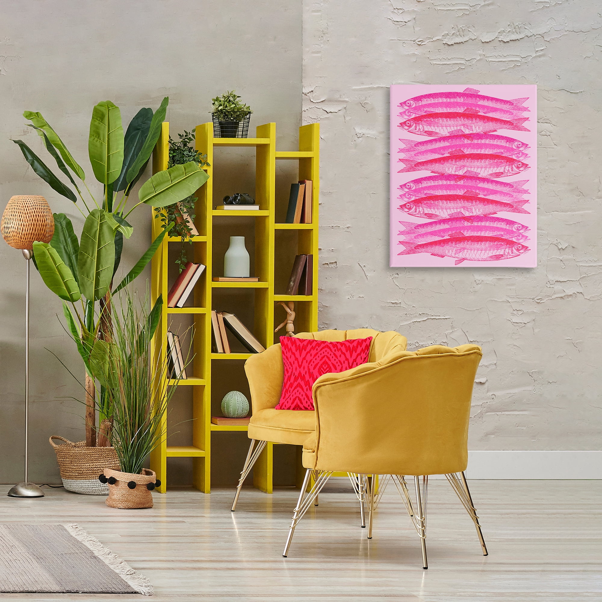 Stupell Industries Pink Layered Fish Animals & Insects Painting Gallery Wrapped Canvas Art Print Wall Art, 24 x 30