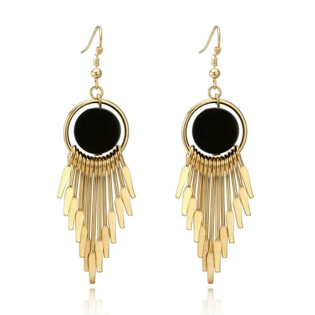 EeaseCA Earrings Round Hanging Stylish Fashionable Exaggerated Temperament Long Tassel Simple Versatile Ear Rings (Gold)