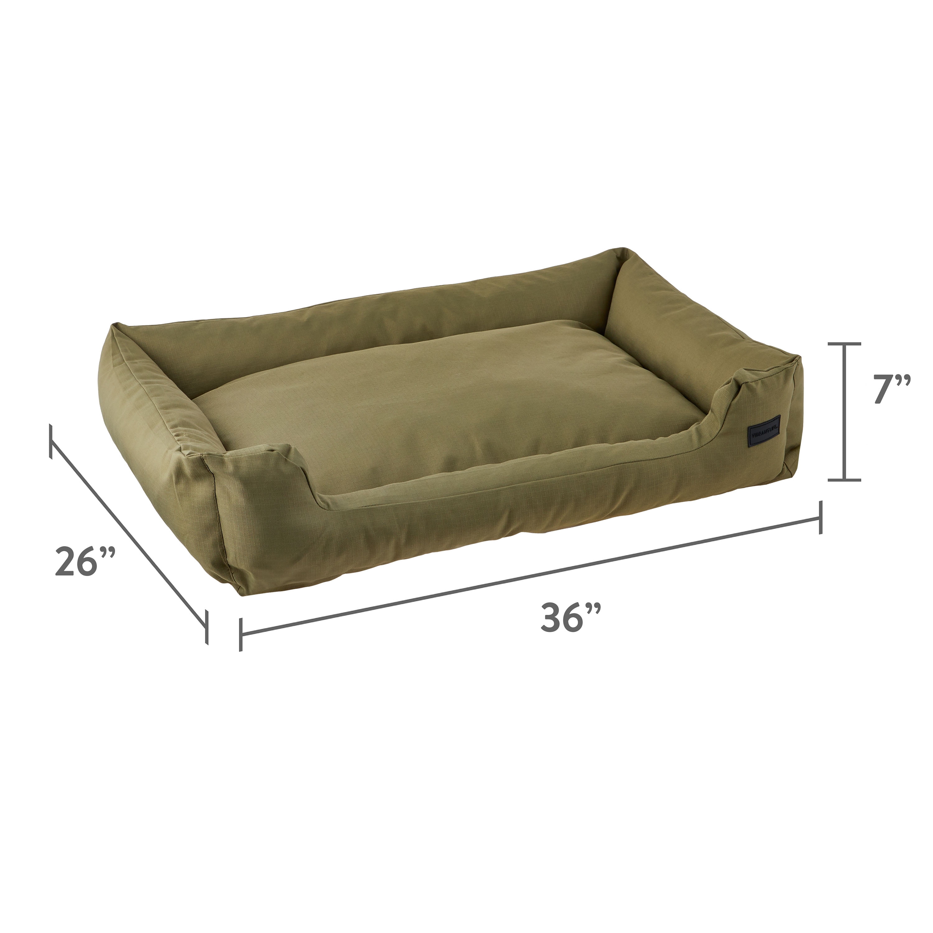 Vibrant Life Outdoor Sofa Dog Bed, Olive, Durable, Washable, 36' x 26"