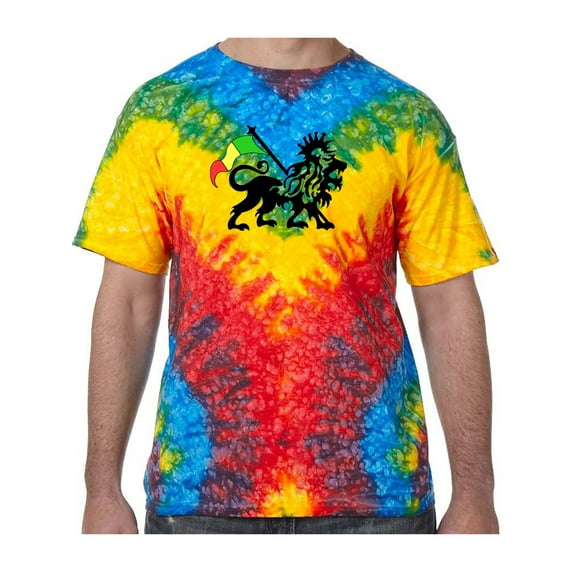 Rasta Lion Symbol Tie Dye Tee Shirt - Woodstock, Medium