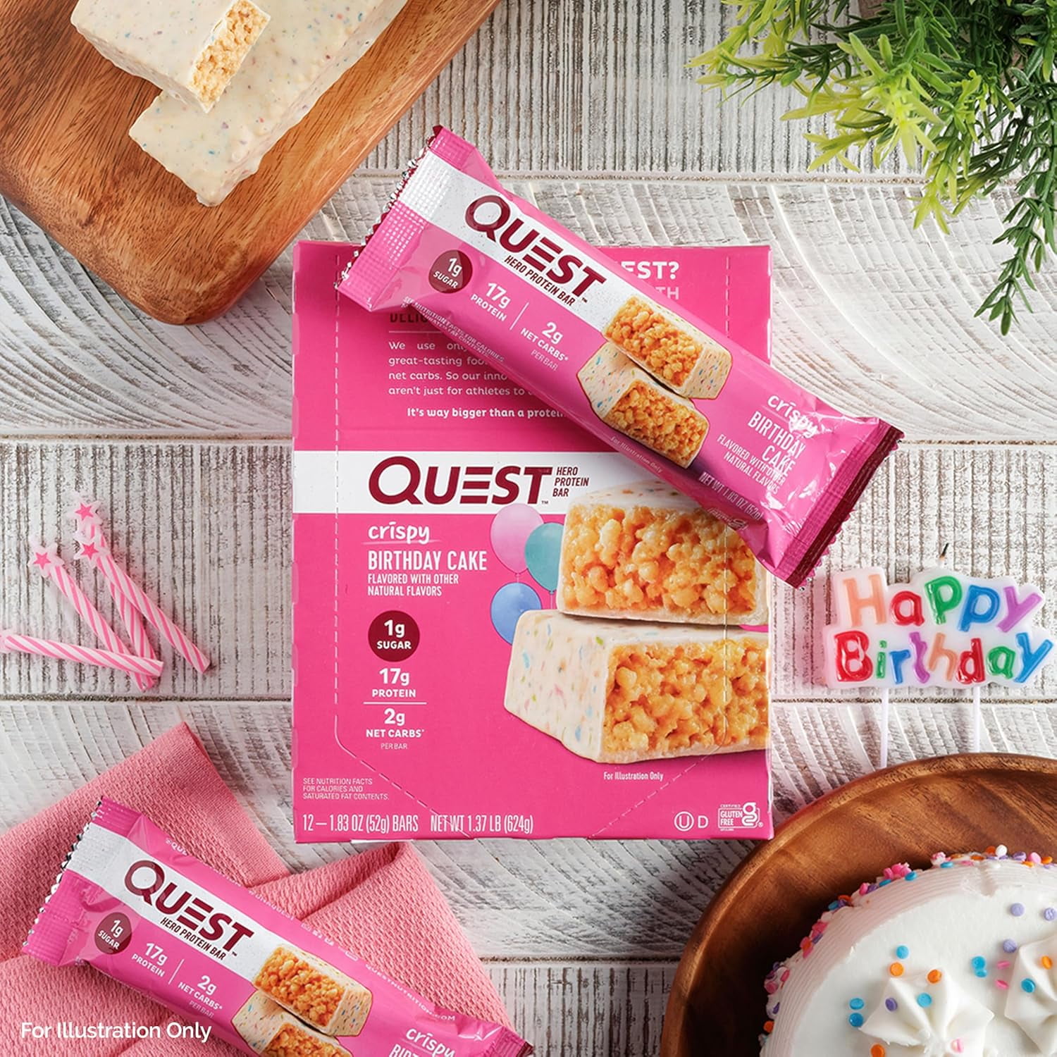 Quest Crispy Protein Bar, Birthday Cake Flavor, Low Sugar, 12 Count