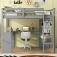 thumbnail image 2 of Full Size Loft Bed with L-shaped Desk, Wardrobe and Storage Shelves(Grey), 2 of 12