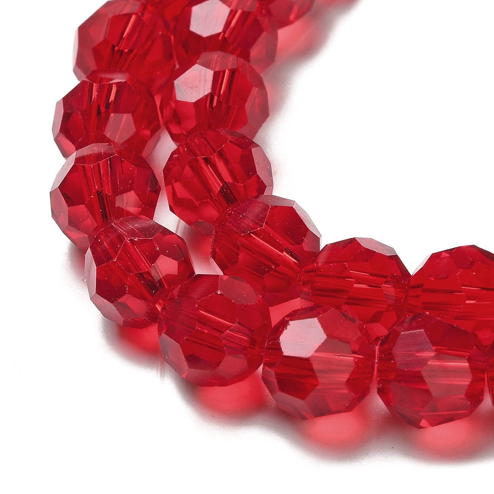 20 strand Transparent Glass Beads Faceted(32 Facets) Round FireBrick 8mm Hole: 1mm 65~67pcs/strand 49~50cm
