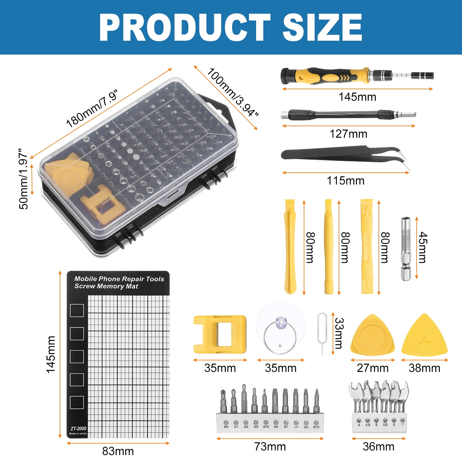 Uxcell 136 in 1 Magnetic Precision Screwdriver Set Electronics Repair Tools Kit with 96 Bits Flexible Shaft and Extension Rod for Cellphone Game Console Laptop PC Computer Camera, Yellow