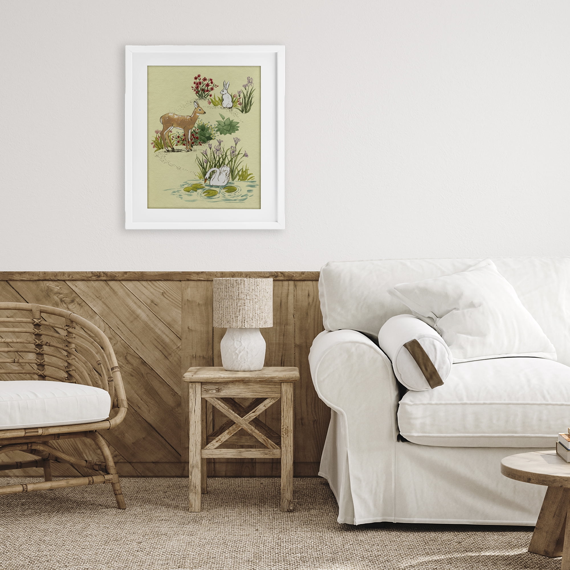 Stupell Industries Peaceful Spring Animals White Framed Print Under Glass, design by Grace Popp