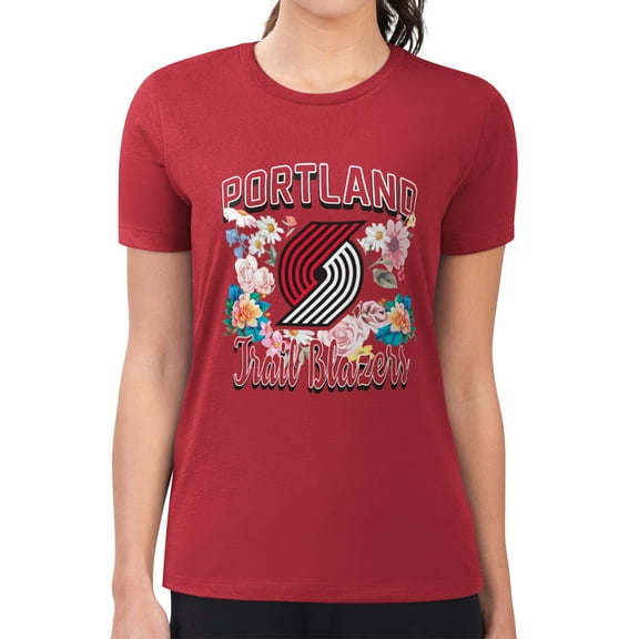 Women's G-III 4Her by Carl Banks Red Portland Trail Blazers Super-Slim Fit Lightweight Flowers Team Logo Graphic T-Shirt