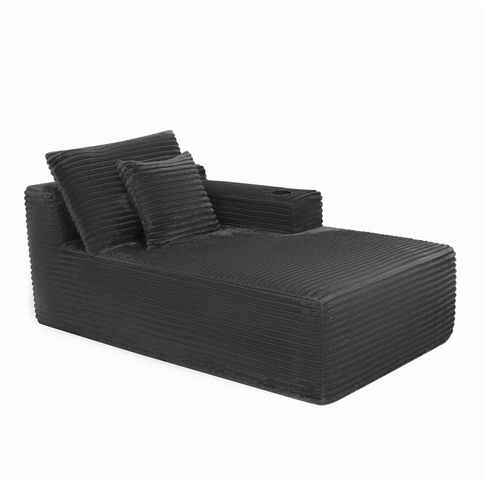 38''W Single Chaise Lounge with Right Cup Holder & Storage Pocket, Boneless Floor Sofa Accent Chair with Pillow