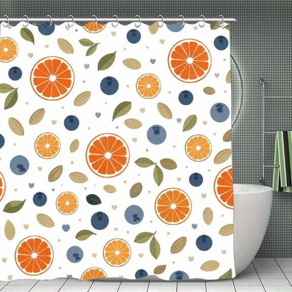 Orange Blueberry Pattern Print Shower Curtain,Modern Fabric Waterproof Shower Curtain Set with Hooks,70.8×70.8Inch