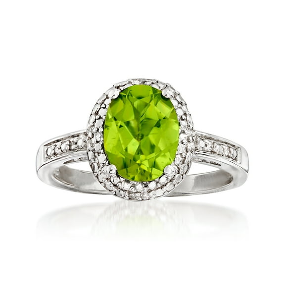 Ross-Simons 1.90 Carat Peridot and Diamond-Accented Ring in Sterling Silver, Women's, Adult