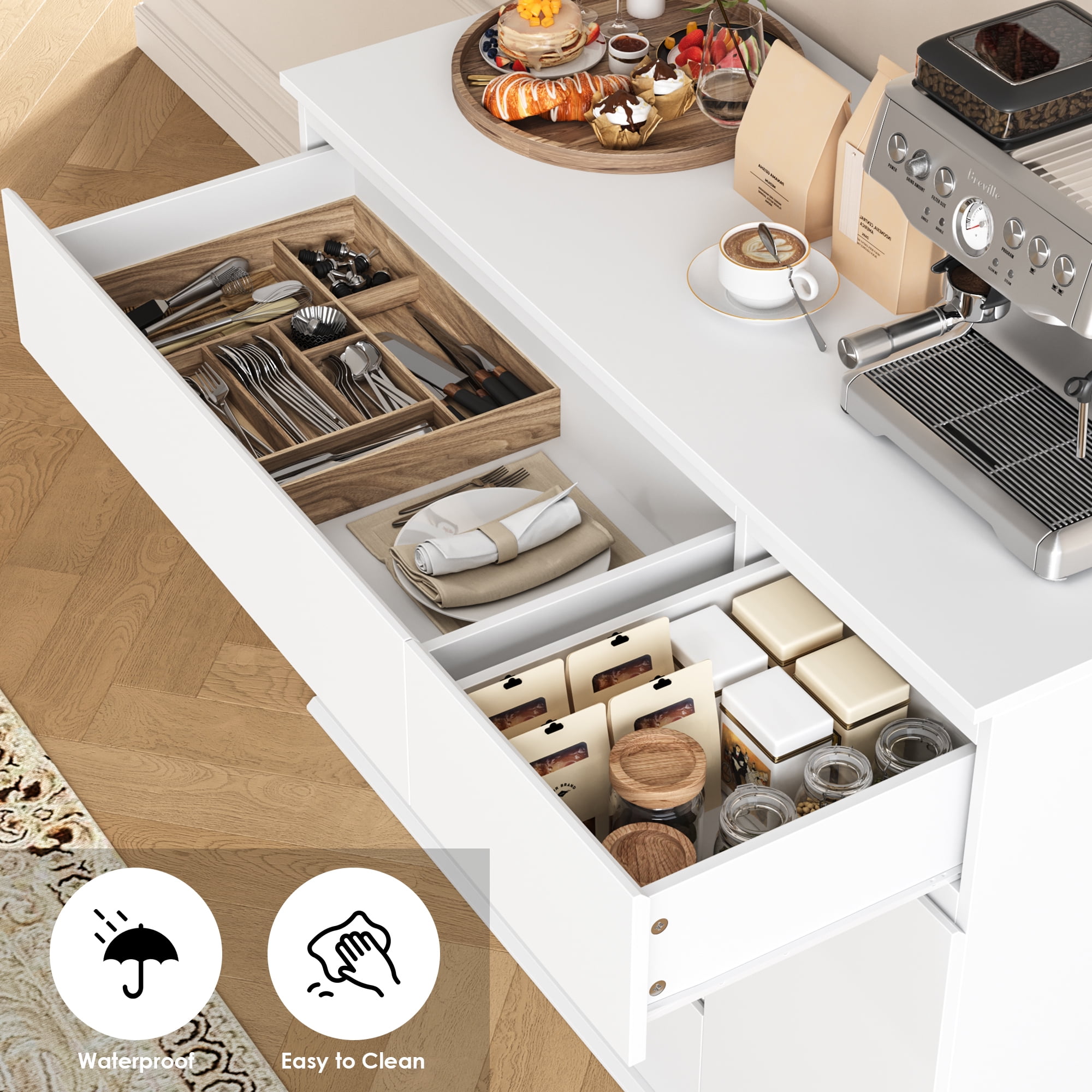 Homfa 5 Drawer White Dresser with Door, Modern Accent Storage Cabinet Chests of Drawers for Bedroom Living Room