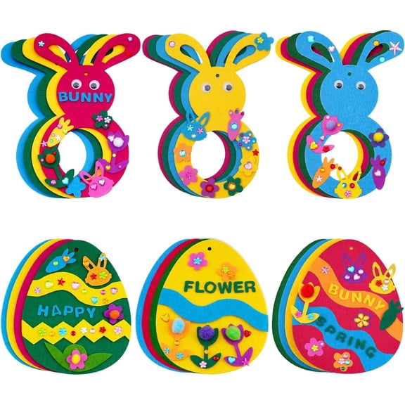 Gingprous 24 Sets DIY 3D Easter Craft Kits Assorted Egg Shaped Foam Cutouts Easter Foam Stickers Pom-poms for Kids Party Favors Easter Spring Classroom Activity Art Project