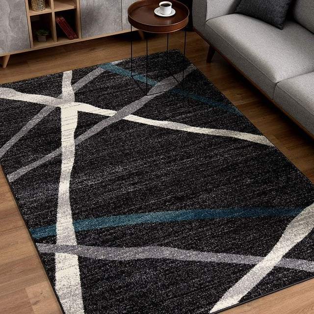 homeroots home decor 390311 7’ x 9’ Distressed Black and Gray Abstract Area Rug