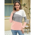thumbnail image 4 of Women'S Color Block Tops Casual Long Sleeve Tunic Round Neck Pullover Shirts White Pink XXL, 4 of 6