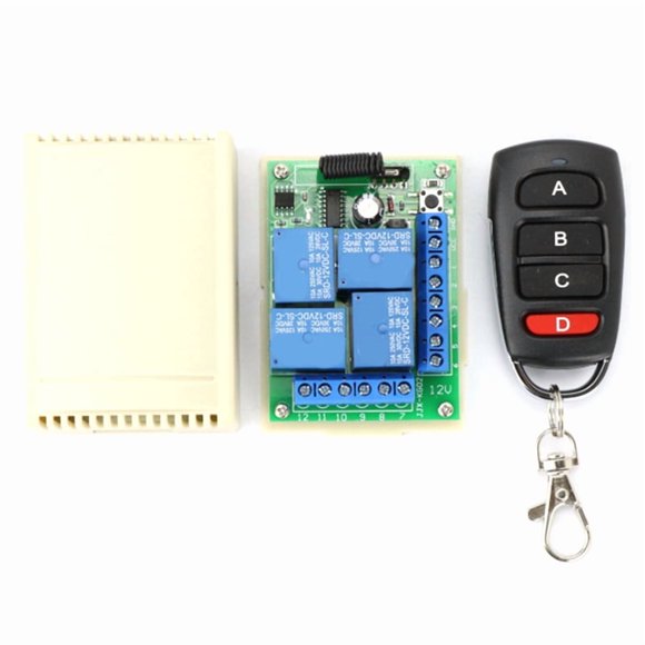 Control Remoto Inalámbrico de 433 MHz, 12 V CC, 10 A, 4 Canales, Receptor y Transmisor de Relé para Garaje, Puerta, Motor, Cortina y LED.