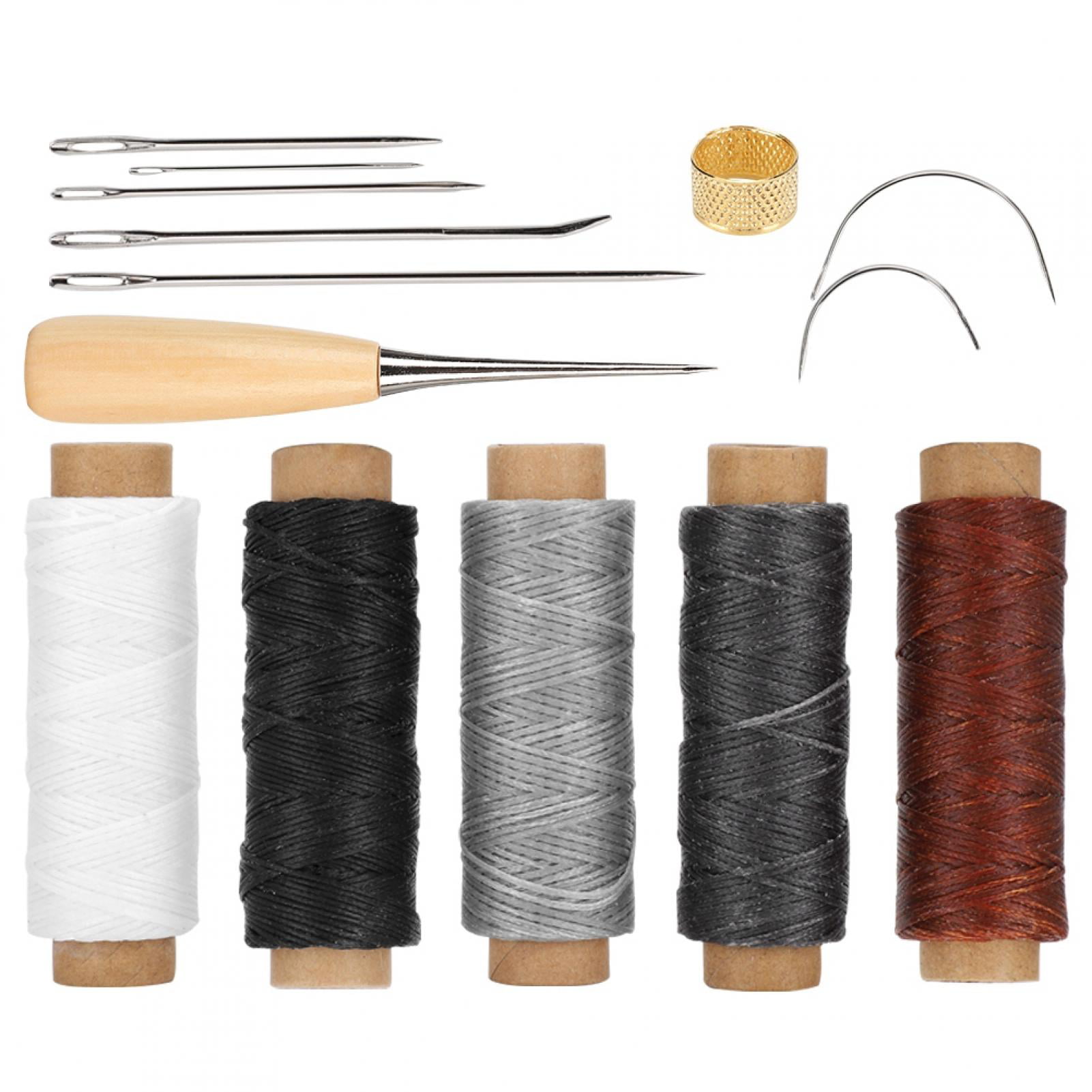 7Pcs Leather Craft Hand Stitching Sewing Tool Thread Awl Waxed Thimble Kit LC 