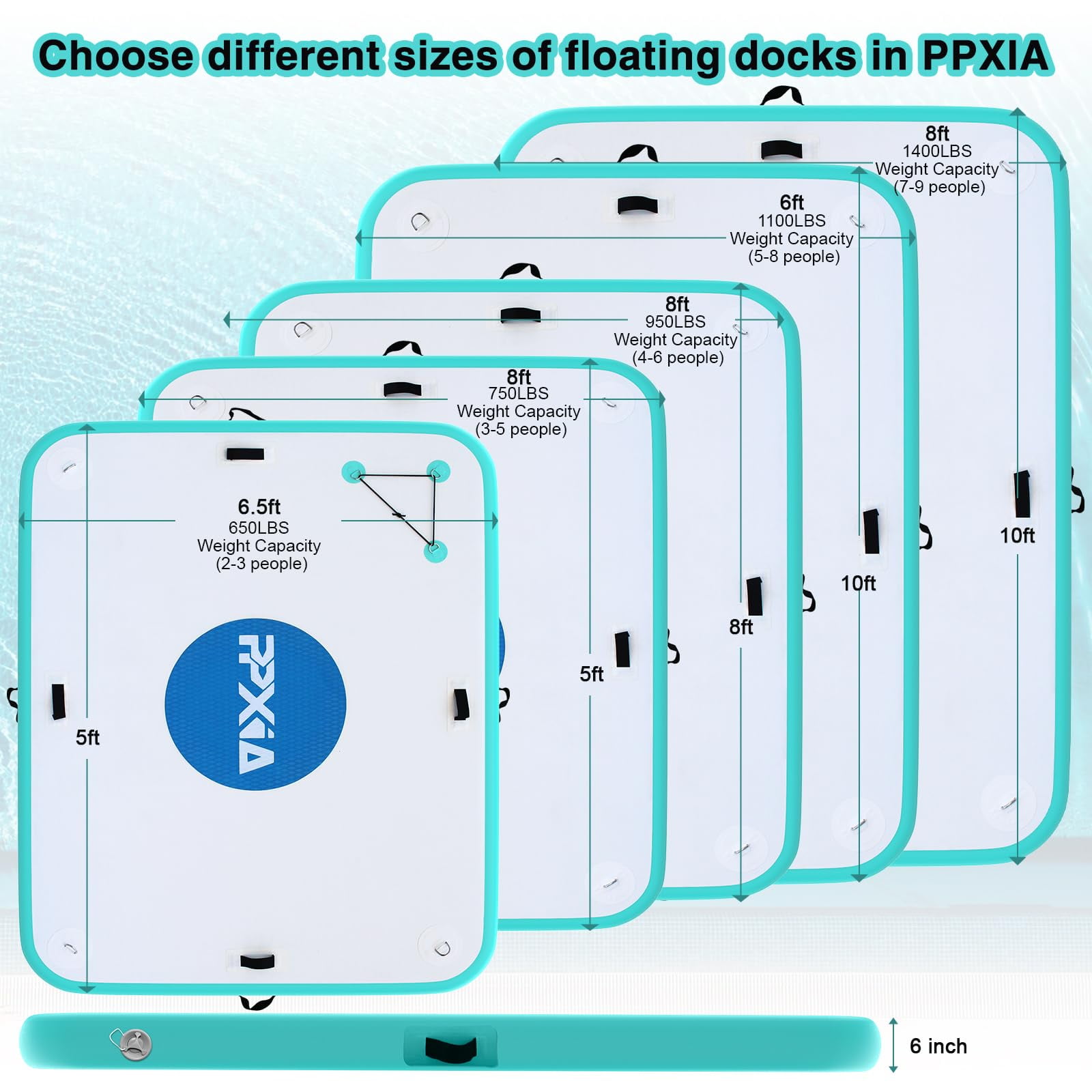 PPXIA Inflatable Floating Dock Mat - 8ft × 5ft Water Platform for Lakes, River, Pool, Ocean - Includes Air Pump