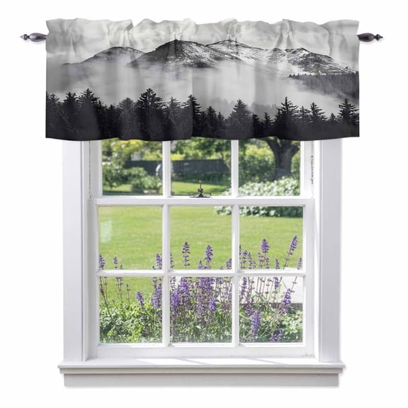 Snow Mountain Valances for Windows, Nature Scenery Black Forest Vintage Style Valance Window Treatment Rod Pocket Short Curtains Valances for Kitchen Bathroom 54"W x 18"L