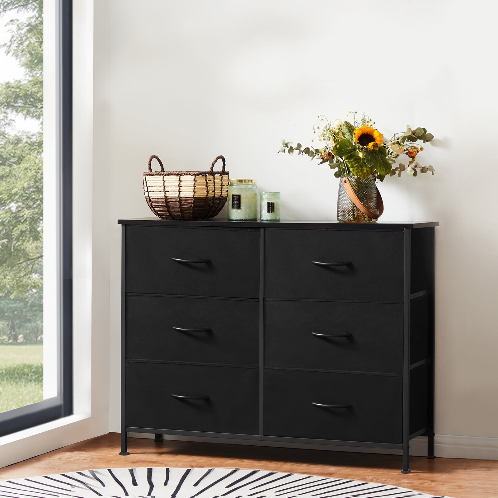 CONCETTA 6-Drawer Fabric Dresser Storage Chest for Bedroom, Closet, Storage Furniture for Adults, Black