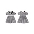 thumbnail image 2 of RUINIXCW Kids Toddler Baby Girl Halloween Dress Outfit Baby Little Girl Summer Fall Dress Ghost Embroidery Peter Pan Collar Short Sleeve Striped Dress, 2 of 9