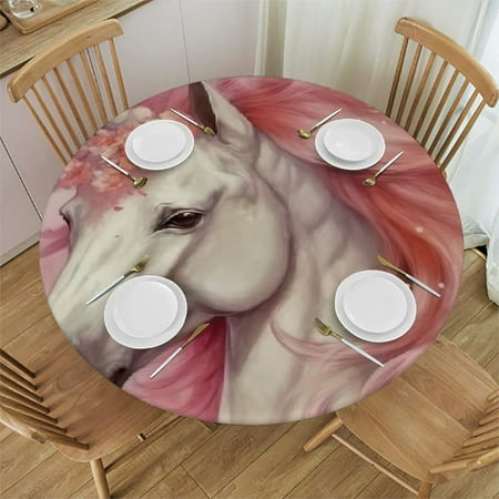 

BCIIG Unicorn Flowers Round Table Cover Stain Resistant Washable for Indoor Outdoor Kitchen Dining Wedding Parties Picnic Farmhouse - 100% Polyester Fiber 31 -35