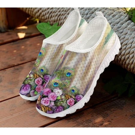 

FORUDESIGNS Beautiful Pink/Red Rose Print Women Flats Shoes Breathable Lightweight Ladies Summer Outdoor Sneakers Casual Shoes