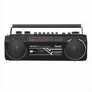Riptunes Retro Bluetooth Cassette Boombox with AM/FM Radio, USB and AUX-in, Black