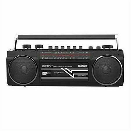 Riptunes Retro Bluetooth Cassette Boombox with AM/FM Radio, USB and AUX-in, Black