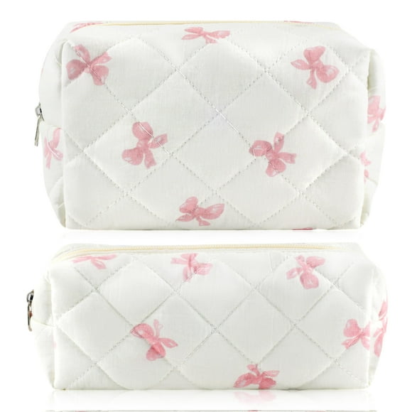 Set de 2 bolsas de maquillaje acolchadas de algodón URSKYTOUS para mujer, color rosa