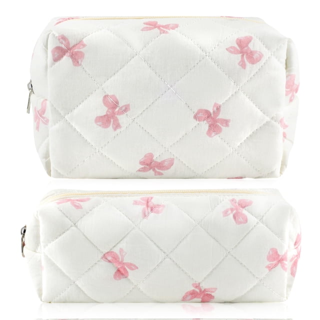Set de 2 bolsas de maquillaje acolchadas de algodón URSKYTOUS para mujer, color rosa