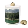 thumbnail image 3 of Nature Piggy Bank, Aerial View of Pine Forest by Lake Beneath Mountain Pastoral Landscape, Ceramic Coin Bank Money Box for Cash Saving, 3.6" X 3.2", Dark Green Jade Green, by Ambesonne, 3 of 4