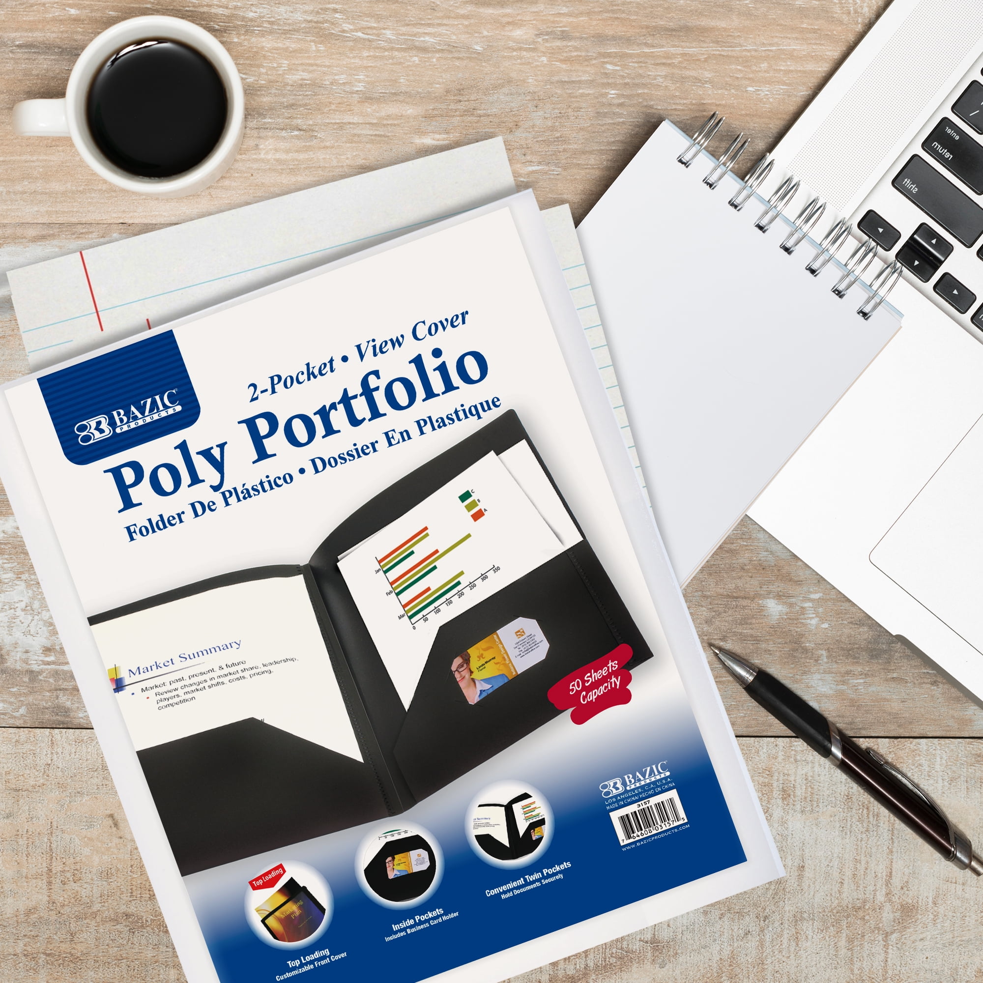 BAZIC 2 Pockets Poly Folder Portfolio w/ View Cover, Document Folders, 48-Pack