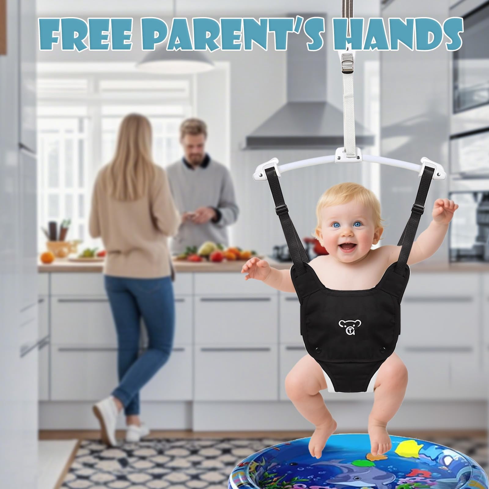 G TALECO GEAR Baby Jumpers and Bouncers, Protable Jumper Doorway with Water Mat, Easy to Assemble, Jumper for Baby Boys/Girls, Black