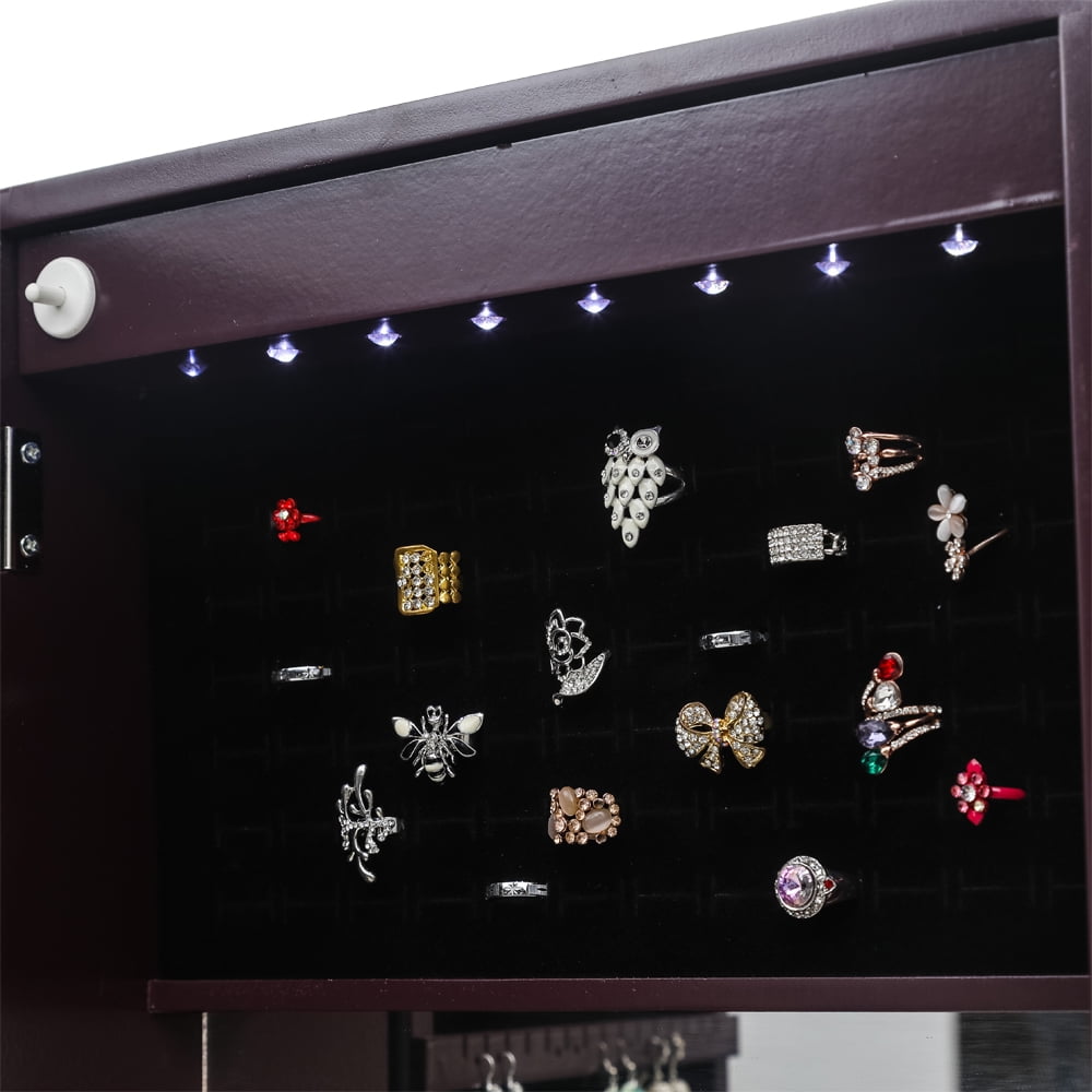 3-Layer LED Mirror Cabinets, Full Mirror Wall Mounted Cabinets, Brush Holders with Inner Mirror, Dark Brown