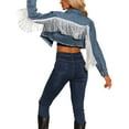 thumbnail image 3 of Unique Bargains Women's Crop Denim Tassel Button Down Long Sleeves Jean Jacket XS Blue, 3 of 6