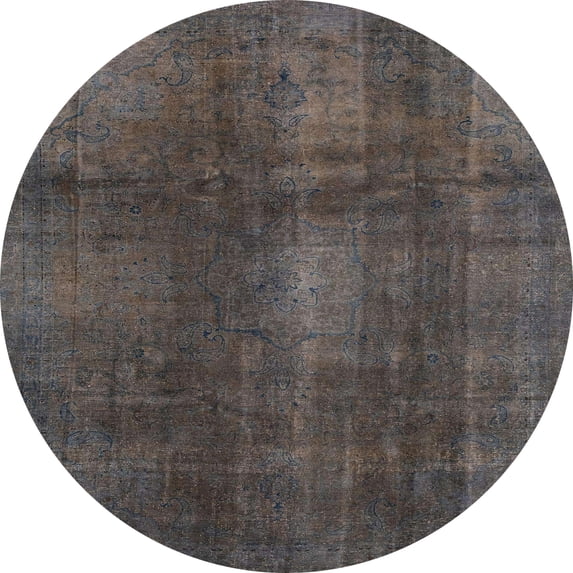 Ahgly Company Machine Washable Indoor Round Abstract Western Charcoal Gray Area Rugs, 4' Round
