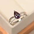 thumbnail image 3 of Lab alexandrite ring, sterling silver engagement ring, pear cut color changing gemstone, June birthstone ring, 3 of 5