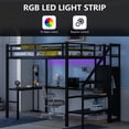 thumbnail image 6 of Aukfa Full Size Loft Bed with Desk and Wardrobe, Metal Loft Bed with USB Ports, LED Light and Staircase for Kids Teens - Black, 6 of 8
