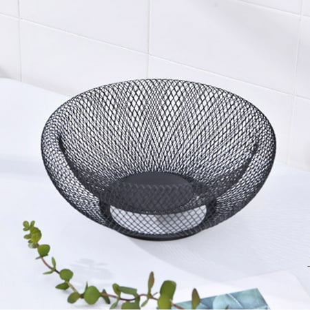 Large Metal Beads Metal Mesh Creative Countertop Fruit Basket Bowl Stand for Kitchen, Restaurant, Large Black Decorative Table Centerpiece Holder for Bread, Candy, Egg, K Cup, 25.5*13cm ()