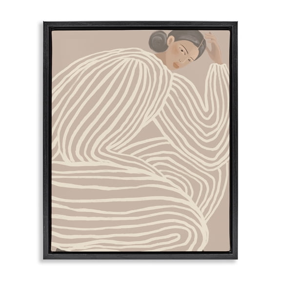 Stupell Industries Contemporary Minimalist Lady in Stripes Black Floating Frame Canvas Art, 17 x 21, by Anna Lischenko
