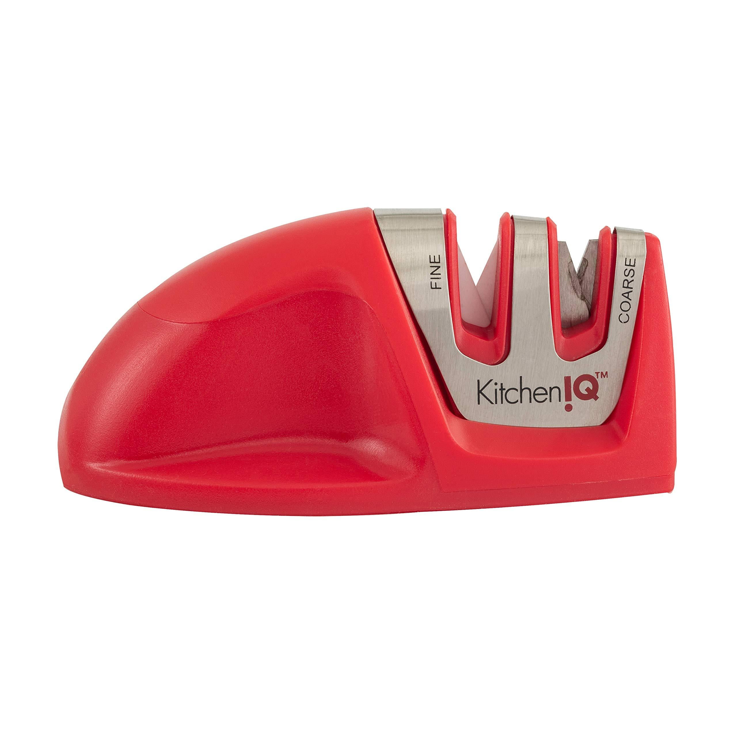 KitchenIQ 50883 EDGE GRIP 2STAGE, RED Knife Sharpener, Standard Red