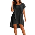 thumbnail image 2 of Ayolanni Crew Neck Dresses for Women 2026 Mesh Solid Above Knee Short Flutter Sleeve Midi Shift Dress Beach Holiday Flowy Sundress Black M, 2 of 5