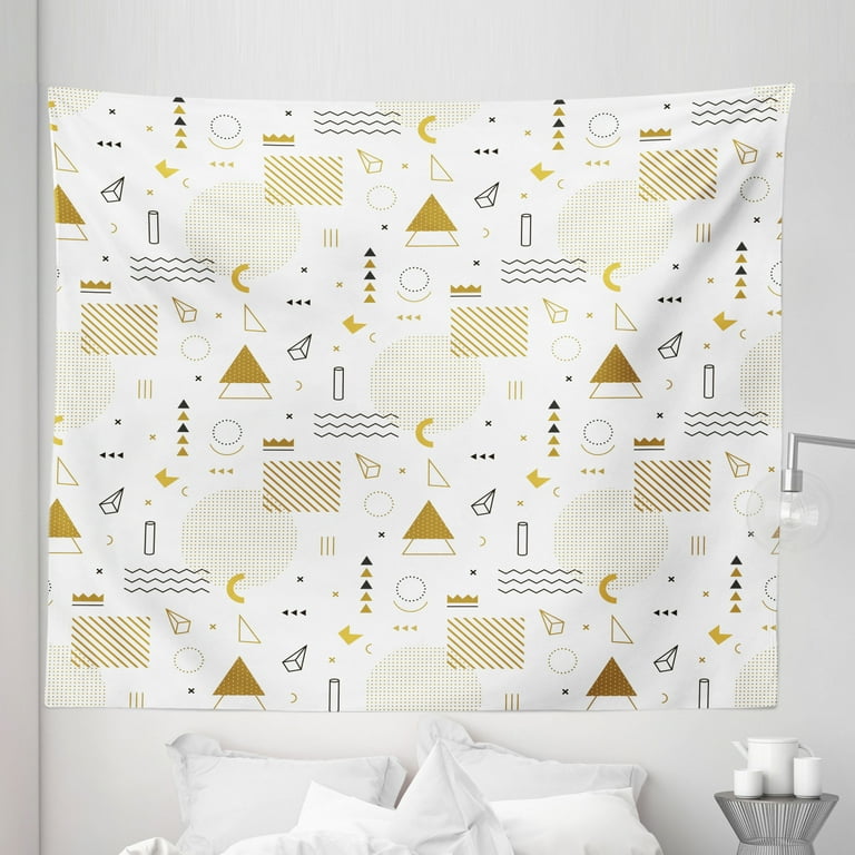 Indie Tapestry Memphis Fashion Elements Minimalist Geometric Abstract Vintage Fabric Wall Hanging Decor for Bedroom Living Room Dorm 5 Sizes