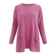 thumbnail image 5 of Womens T Shirts Tops Autumn And Winter Comtable Round Neck Long Sleeve Long Pocket Puff Sleeve Print Womens Tees,Red,S, 5 of 5