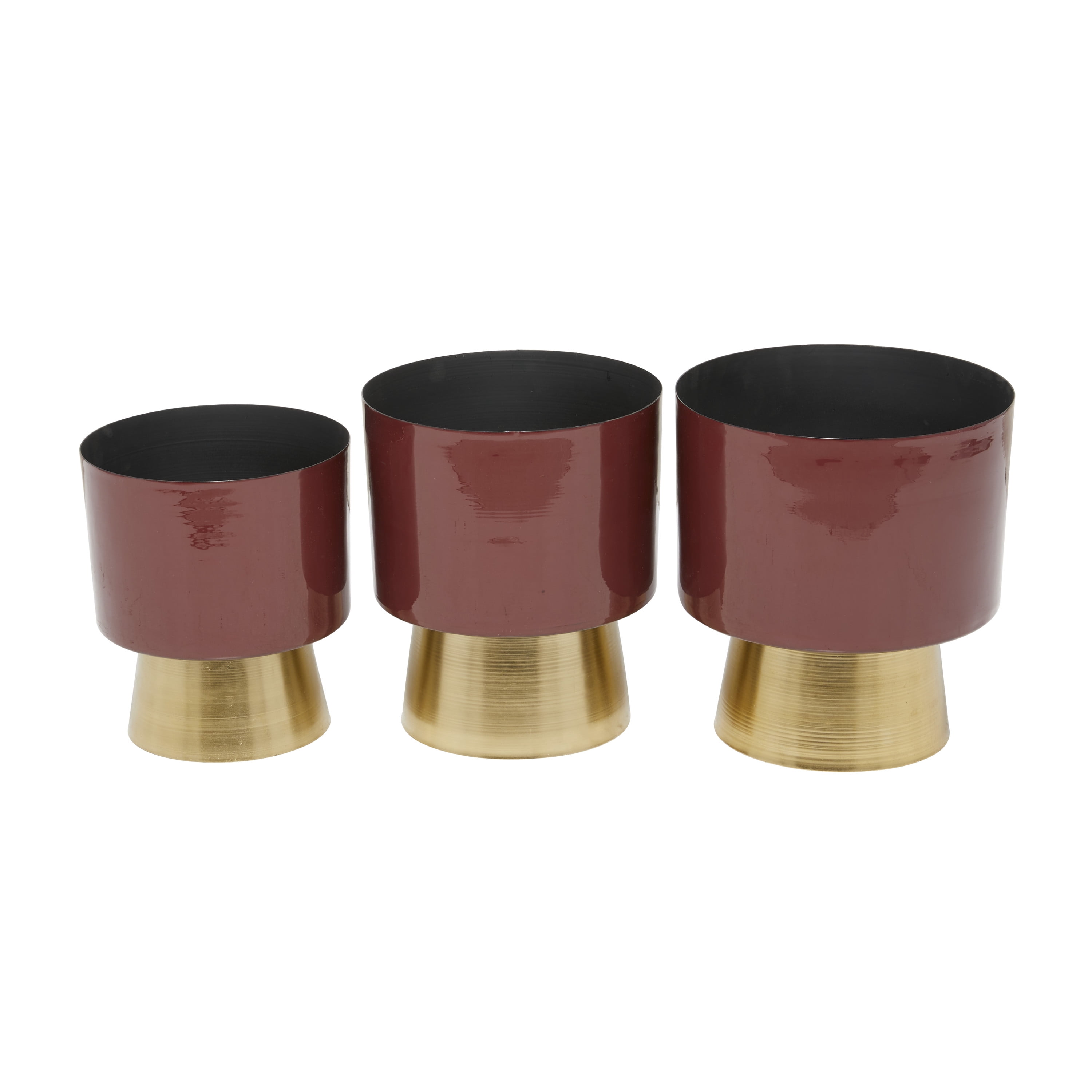CosmoLiving by Cosmopolitan 11", 10", 9"H Red Metal Planter with Gold Base (3 Count)